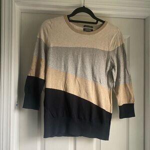 Lands' End Women's Diagonal Stripe Sweater - Cream, Gray, and Black SIZE M